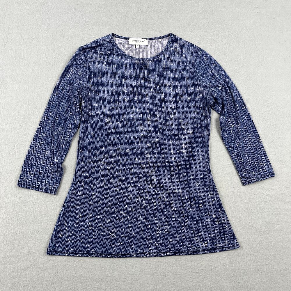 Cottonade Paris Blue Chevron 3/4 Sleeve Knit Top Tunic Blouse Shirt Women's 4